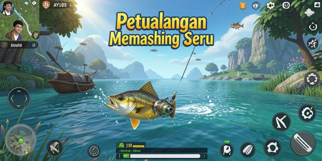 Screenshot AYU89 menunjukkan aksi memancing yang mendebarkan dan lingkungan yang indah.