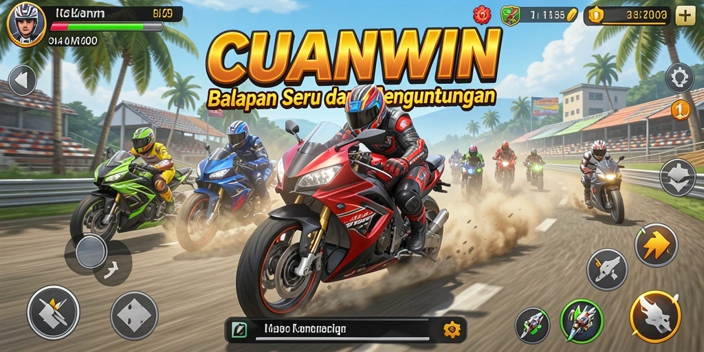 Tampilan gameplay CUANWIN menampilkan balapan motor yang seru dan mendebarkan.