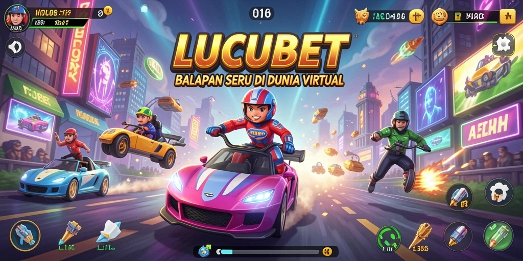 Tampilan gameplay LUCUBET yang mendebarkan dan penuh aksi balapan.