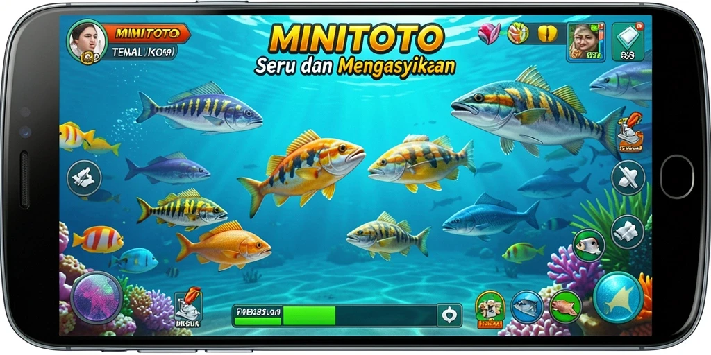 Tampilan gameplay seru dari MINITOTO saat menembak ikan.