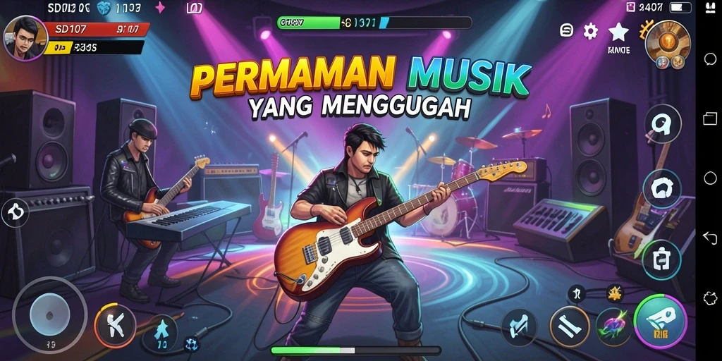 Tampilan gameplay SD107 dengan berbagai notasi musik yang menantang.